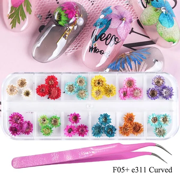 3D дизайн ногтей сушеные цветы смешанные консервированные маргаритки babysbreak натуральные наклейки DIY маникюр Дизайн ногтей украшения CHFL-1 - Цвет: F05 e311 Curved
