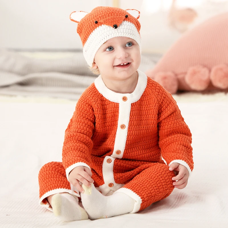 CieiK Baby Clothes Boy Girl Spring Romper+Hat 2 pcslot 2018 Knitted Jumpsuit Newborn Costume Warm Overall Infant Winter Outwear (8)