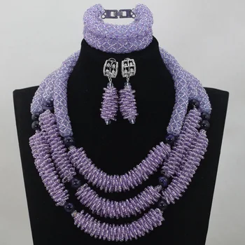 

2016 New Design Lilac Beads Wedding Necklace Jewelry Set Chunky Costume African Nigerian Crystal Beads Bridal Jewelry Set ANJ010