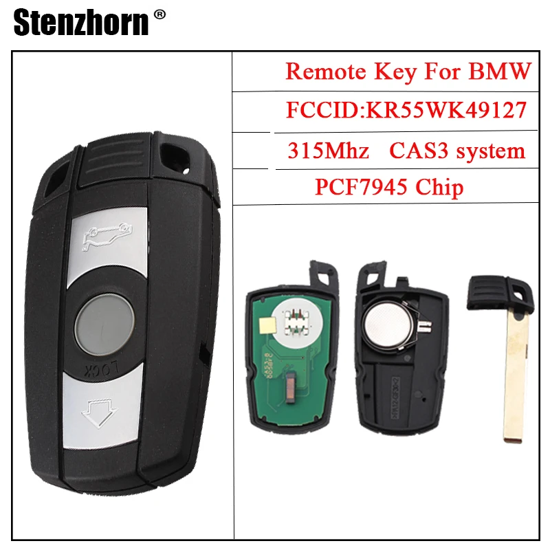 

Stenzhorn 433/315Mhz Car Smart Remote Key For BMW KR55WK49127 CAS3 System With PCF7945/ID46 Chip HU92 Blade