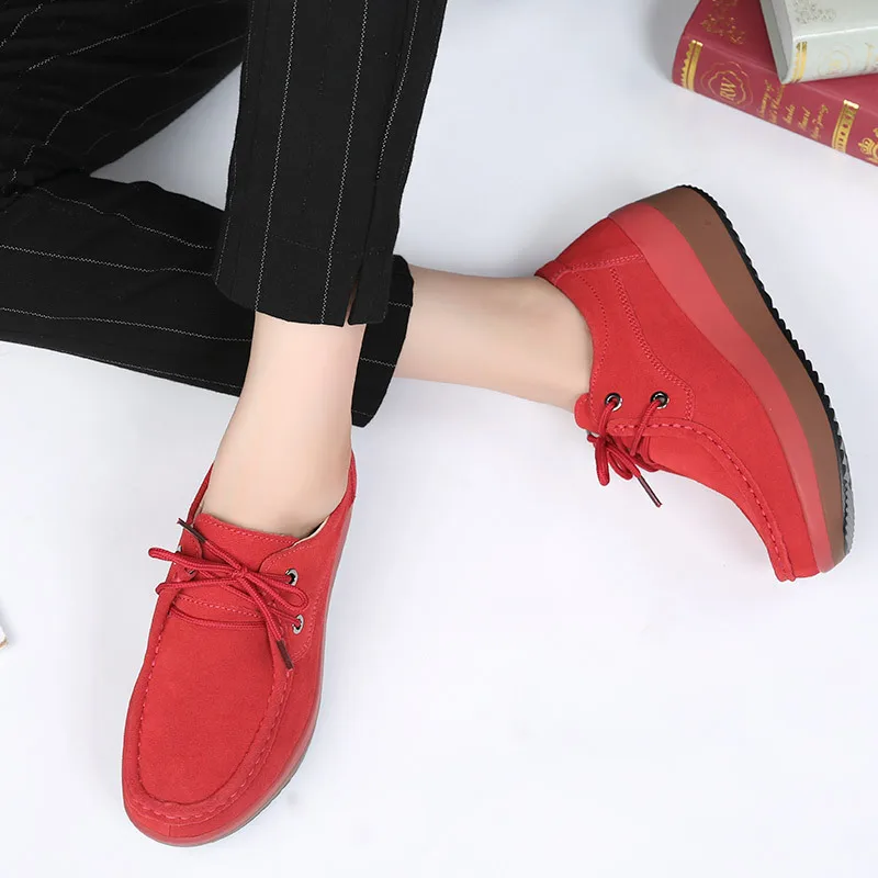 

Women shoes 2018 Korean version of the four seasons shoes lace up genuine leather shoes sneakers platform shoes woman