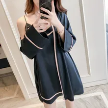 Халат, комплект, женская пижама, комплект из 2 предметов, шелковая, сатиновая Пижама, домашняя одежда, домашняя одежда, вышивка, Пижама для сна, пижама с нагрудники