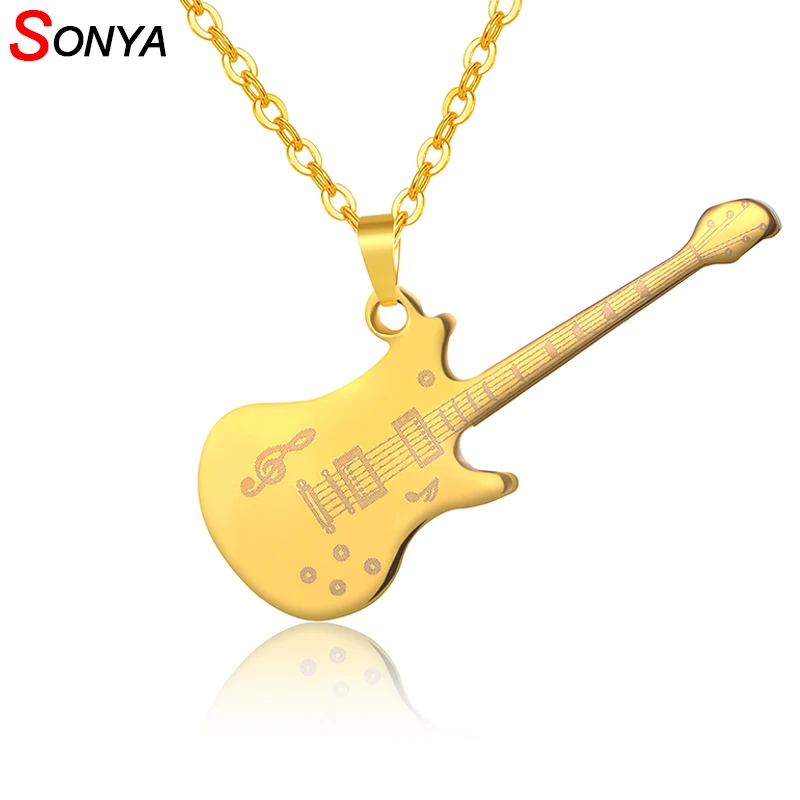 

SONYA Stainless Steel HIP Rock Two Tone Gold Color Music Guitar Pendant Necklace for Women/Men Gift Jewelry Dropshipping