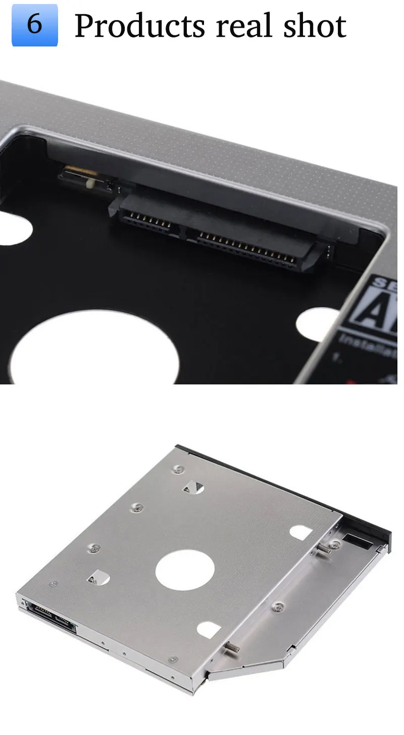 HDD 12.7MM 2nd SSD Hard Drive SATA Case Caddy Adapter for HP ProBook 4540s 4545s 4740S GT30L(Gift Optical drive bezel