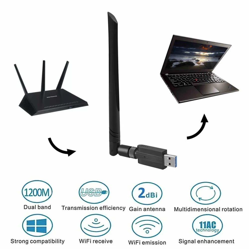 Двухдиапазонный 2 4G/5G 802.11AC USB 3 0 WiFi адаптер 1200 Мбит/с беспроводная сетевая карта