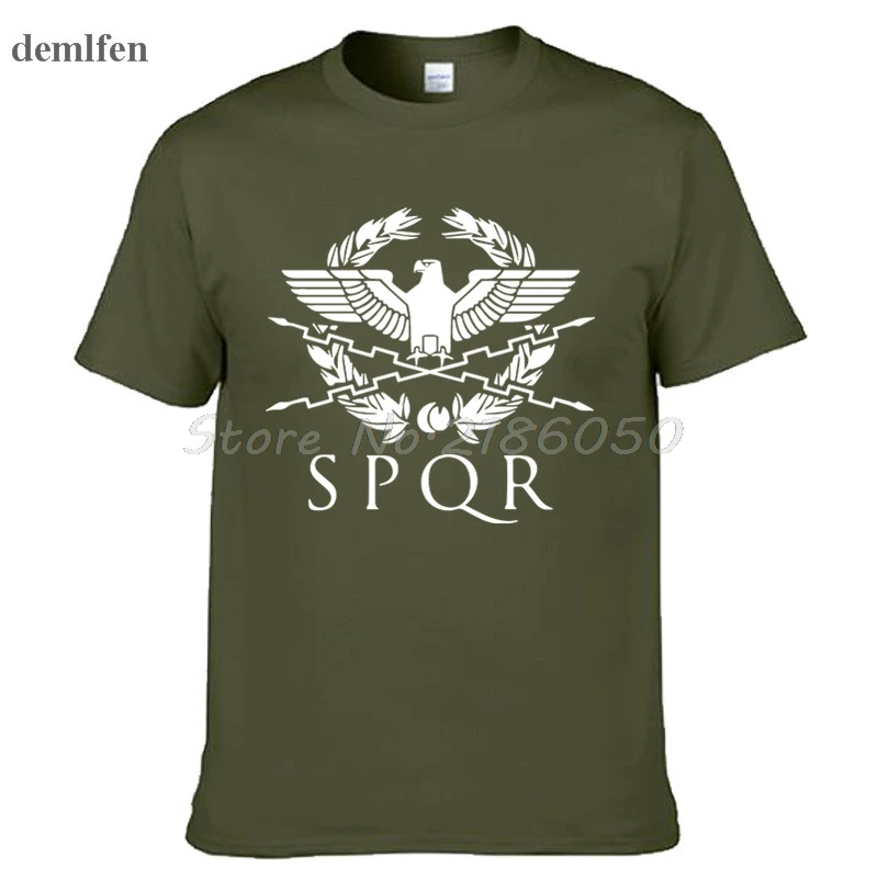 SPQR Римский гладиатор Императорский Золотой орел футболка мужская повседневная короткая футболка с круглым вырезом Harajuku топы футболки размера плюс - Цвет: Army green
