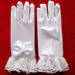 2019 Дети девушки цветка Короткие рукавицы Полный пальцами Flare цветочное кружево Лоскутная бантом украшение из искусственного жемчуга