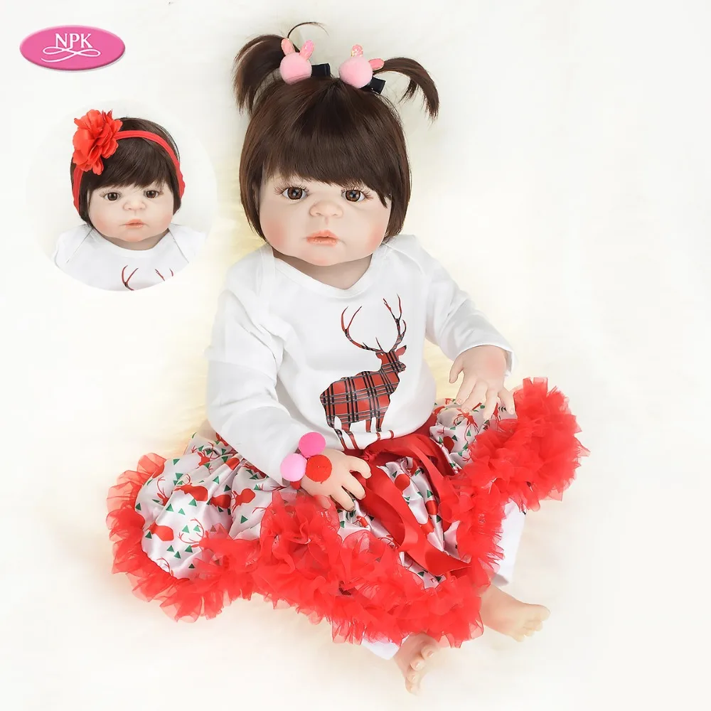 

NPK Realistic Babies Reborn Girl DOll 57CM Real Full Silicone Body Lifelike Reborn Baby Doll Toys For Girls Child Christmas Gift