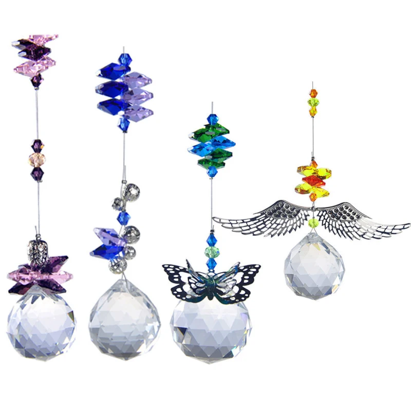 

H&D 4pcs/set Hanging Crystal Prisms Ball Pendant Suncatcher Crystal Pendulum Healing Prisms Hang Fengshui Pendant Home Decor