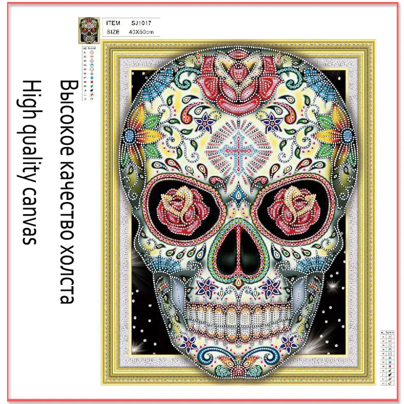 RUBOS DIY 5D Diamond Mosaic Skull Art Abstract Rose Diamond Embroidery Painting Crystal Beadwork Rhinestones Sale Wall Pictures (3)