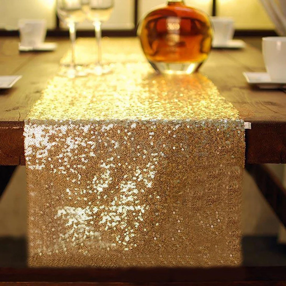Luxury Rose Gold Sequin Table Runners for Wedding Party home Decoration Elegant Table Runner