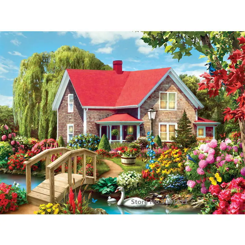 

DIY Framed Village Landscape DIY Oil Painting By Numbers Canvas Painting For Wedding Decoration Home Decor Drop Shipping RA3386