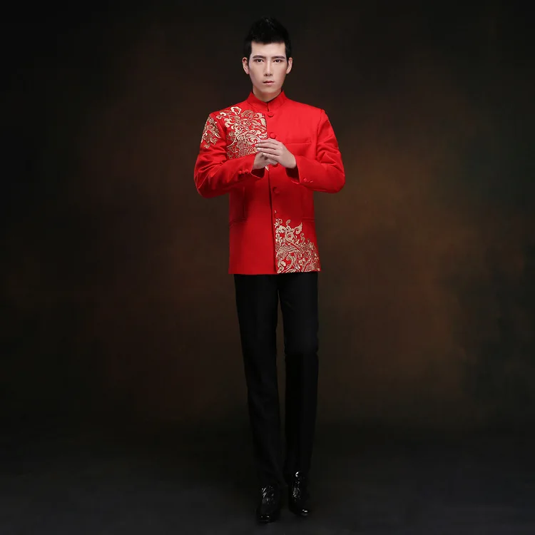 Красная Туника Мужская традиционная китайская мужская одежды стиля Востока для мужчин Шанхай Тан cheongsam Топ Свадебный китайский Тан костюм для мужчин - Цвет: Red1
