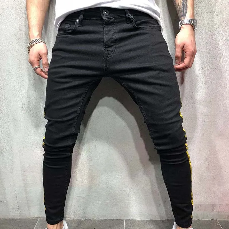 Skinny Jeans Men Clothes Spring Denim Cotton Straight Hole Trousers Distressed Jeans Pants Denim Male Black Jeans