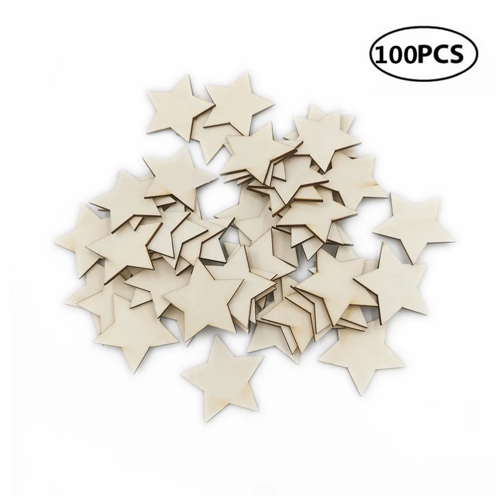 100 шт 20 мм деревянные звезды для искусства украшения для скрапбукинга поделки DIY украшение ручной работы Свадебный декор