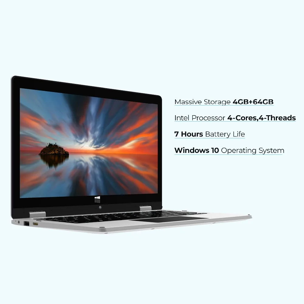 11.6Inch Convertible Mini Intel Atom Touchscreen Laptop Windows 10 Ultraslim 4GB RAM 64GB ROM 1920x1080 Display PC Laptops