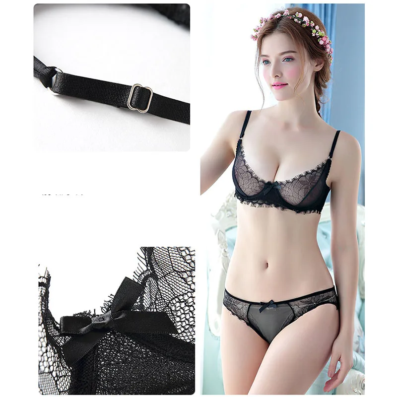 Women Lace Sexy Bra Set Push Up Underwire Ultra-Thin Cup Back Closure Underwear  (9)