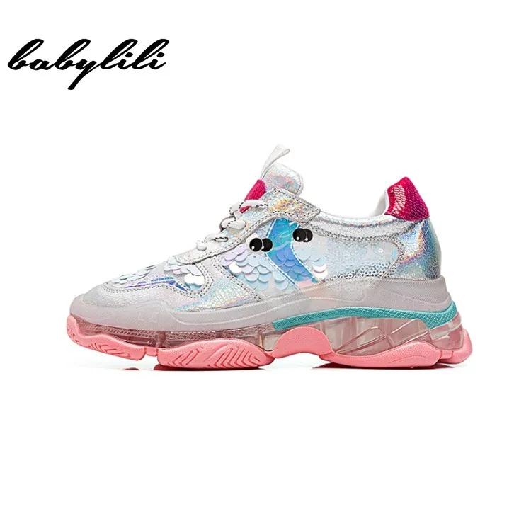 

Genuine Leather 2019 New Fashion Sequin Women Casual Shoes Sheepskin Comfortable Platform Shoes Woman Sneakers Ladies Trainers