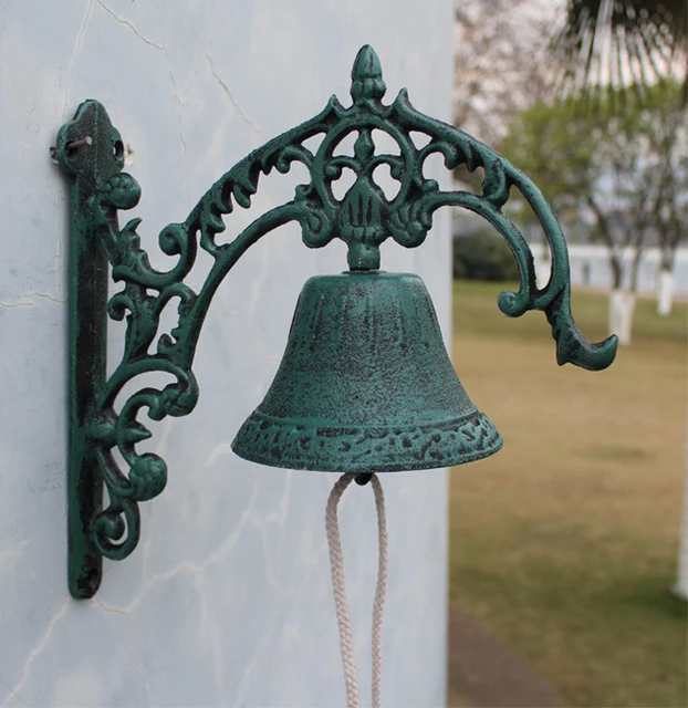 Large Door Bell Wall Mount Dark Green Cast Iron Welcome Dinner Large Door Bell Wall Mount Dark Green Cast Iron Welcome Dinner Vintage Home Decor Hangings Outdoor Garden Ornaments