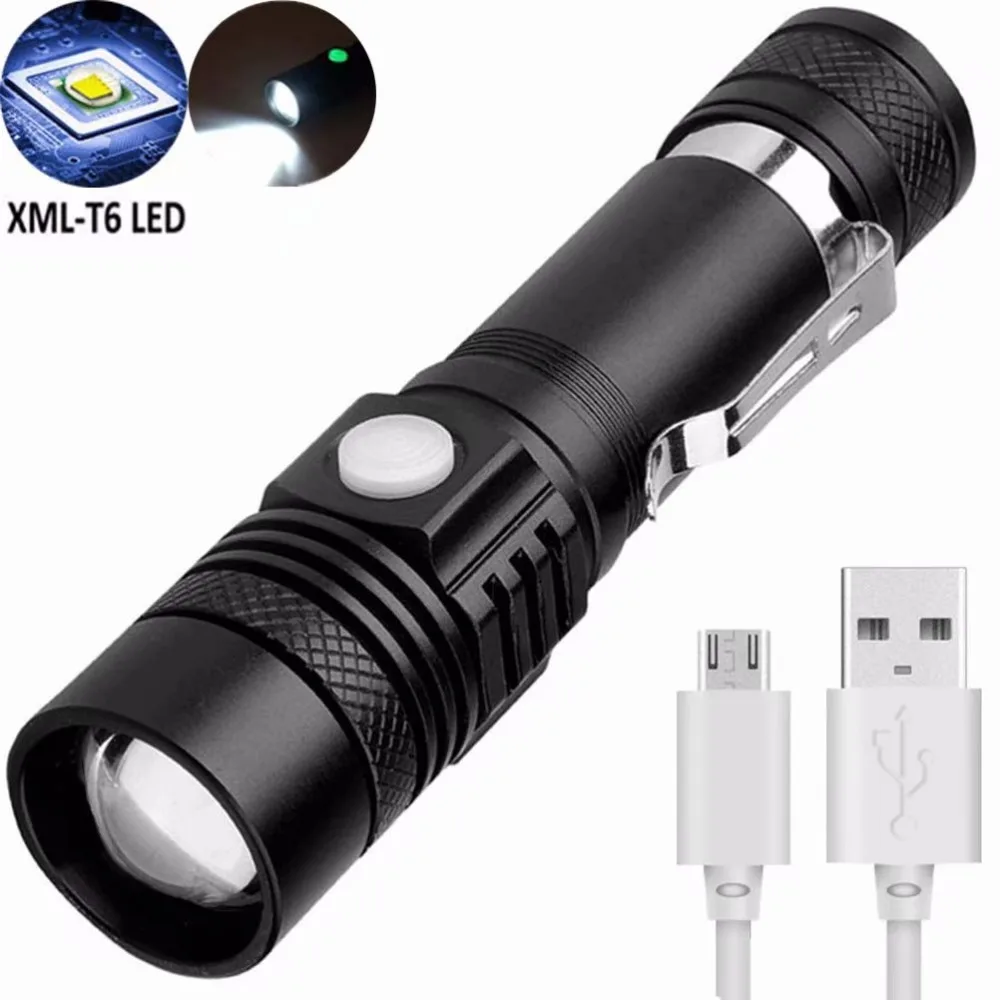 

T6 LED Torch 2000LM LED USB Rechargeable Flashlight Adjustable Focus Zoom 18650 Light Lamp