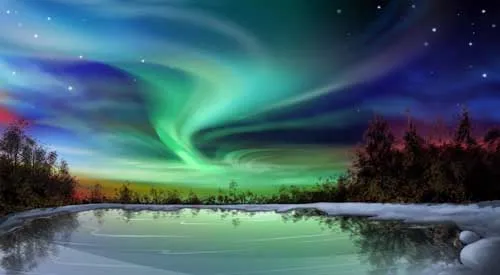 Цветной тканевый постер aurora borealis 17 &quotx 13&quot 24x13 &quotДекор 01 | Дом и сад