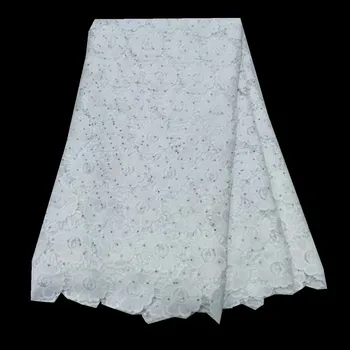 

White color 2018 high quality African milk lace fabric chemical Milk silk lace fabric with stones for women or man 2l3065-571