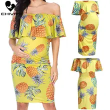 Лето женское модное платье для беременных с оборками с принтом ананаса, с вырезом, облегающее платье, платья для беременных