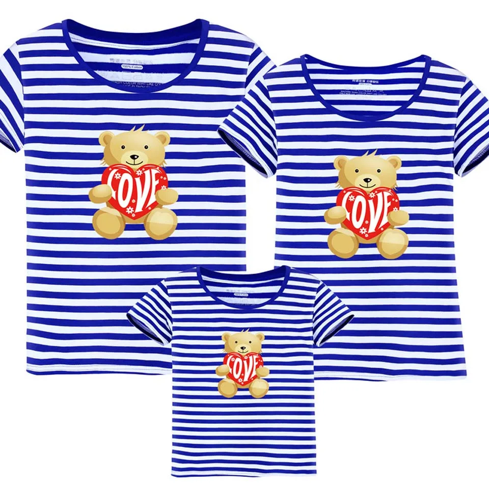 

Family Look Brand New Summer Family Matching Outfits Blue Striped T Shirt Short Sleeve Mother Kids Children's Clothing 13 Colors