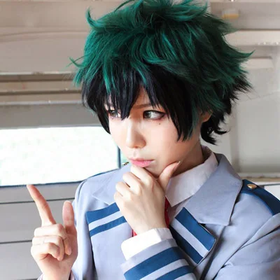 My Hero Academy Boku no Hiro Akademia Izuku Midoriya короткий зеленый черный Ombre термостойкий косплей костюм парик+ дорожка+ Кепка - Цвет: as the picture