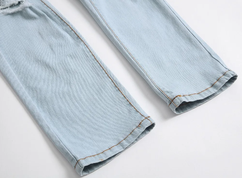 Байкерские джинсы Для мужчин высокое качество Винтаж отверстие эластичные свет Цвет джинсы модные штаны мужской тонкий деним плюс брюк