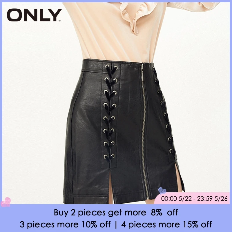 

ONLY 2018 Winter Lace-up Split PU Skirt |11816S501