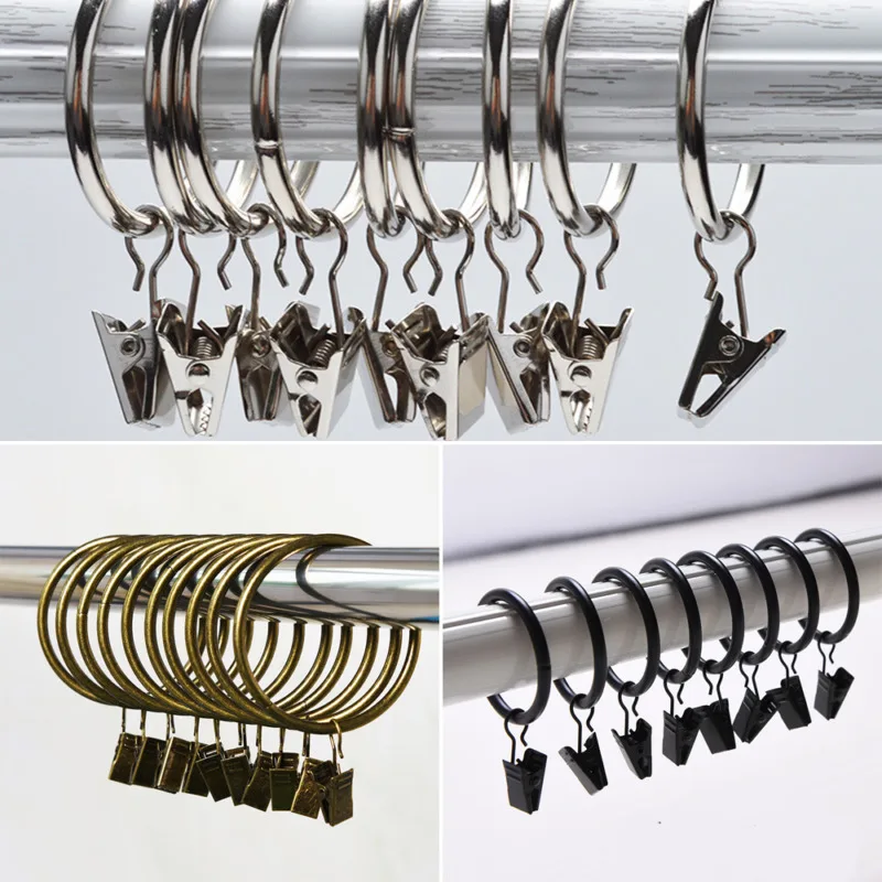 

10 Pcs Metal Curtain Rings 3 Color and Size For Pole Rod Slide Rings Hanging Ring Curtain Clips Tools Curtain Hooks Decorative