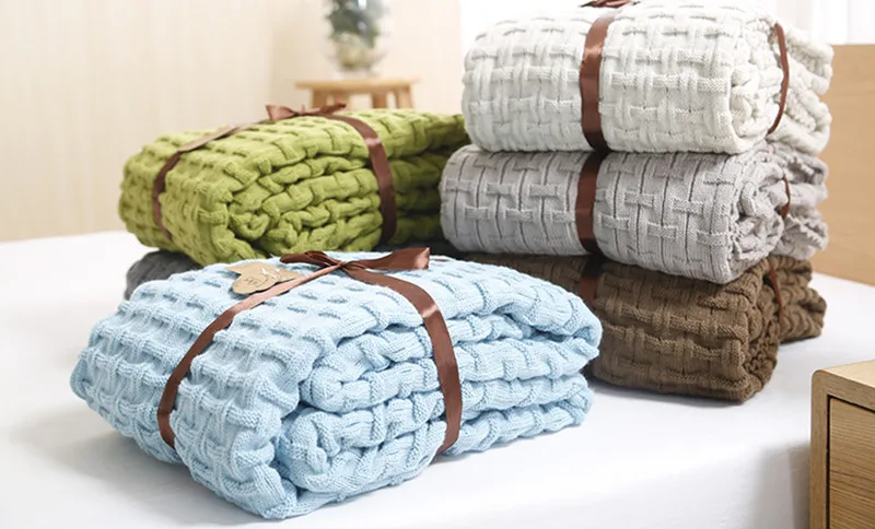 

120x180cm Solid Cotton Polyester Throw Blanket Throw Sofa Bed Car Travel Wool Thread Knitted Blanket Bedroom Decoration