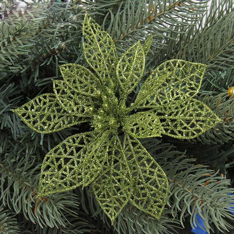 

10pcs Christmas decoration 13 cm ornaments glitter Christmas flower flowers tree decoration Wreath wreaths