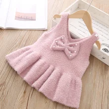 Новое платье для маленьких девочек вязаная теплая одежда без рукавов милый осенне-зимний жилет Детские рубашки для маленьких девочек, шерстяные рождественские платья
