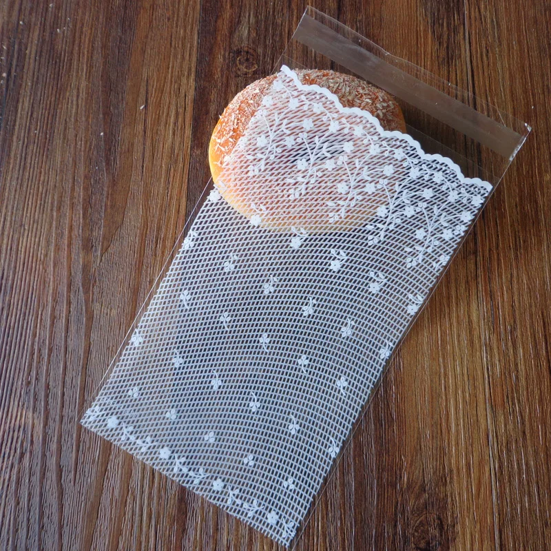 300 шт./лот) белые кружевные самоклеющиеся пакеты для хлебобулочных изделий, пластиковые пакеты для печенья, подарочные целлофановые пакеты для конфет