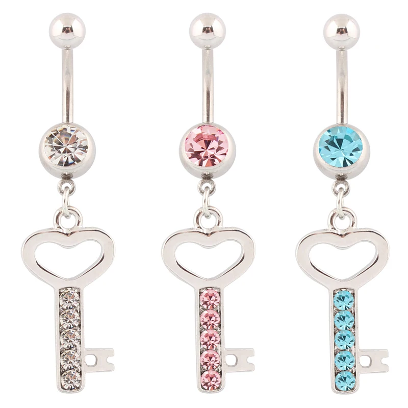 Belly button rings Key dangle heart fashion lock opener body piercing