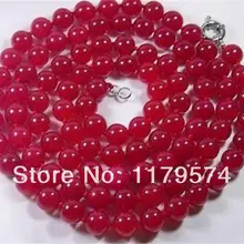 Новые красивые модные женские украшения красивые! 8 мм розовые красные бусины из халцедона длинное ожерелье подарки для девушек женщин 3" AA WJ121