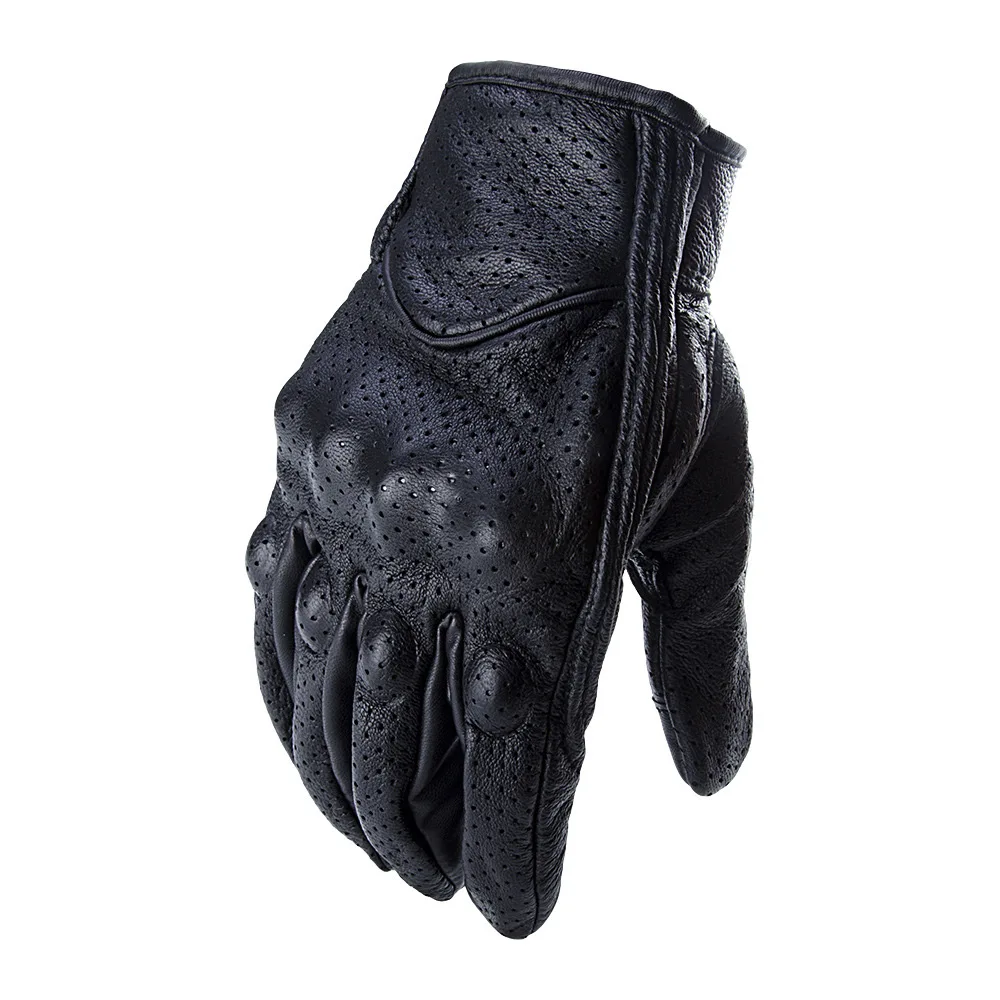 Breathable Motorcycle Glove Black Genuine Leather Motocross Protection