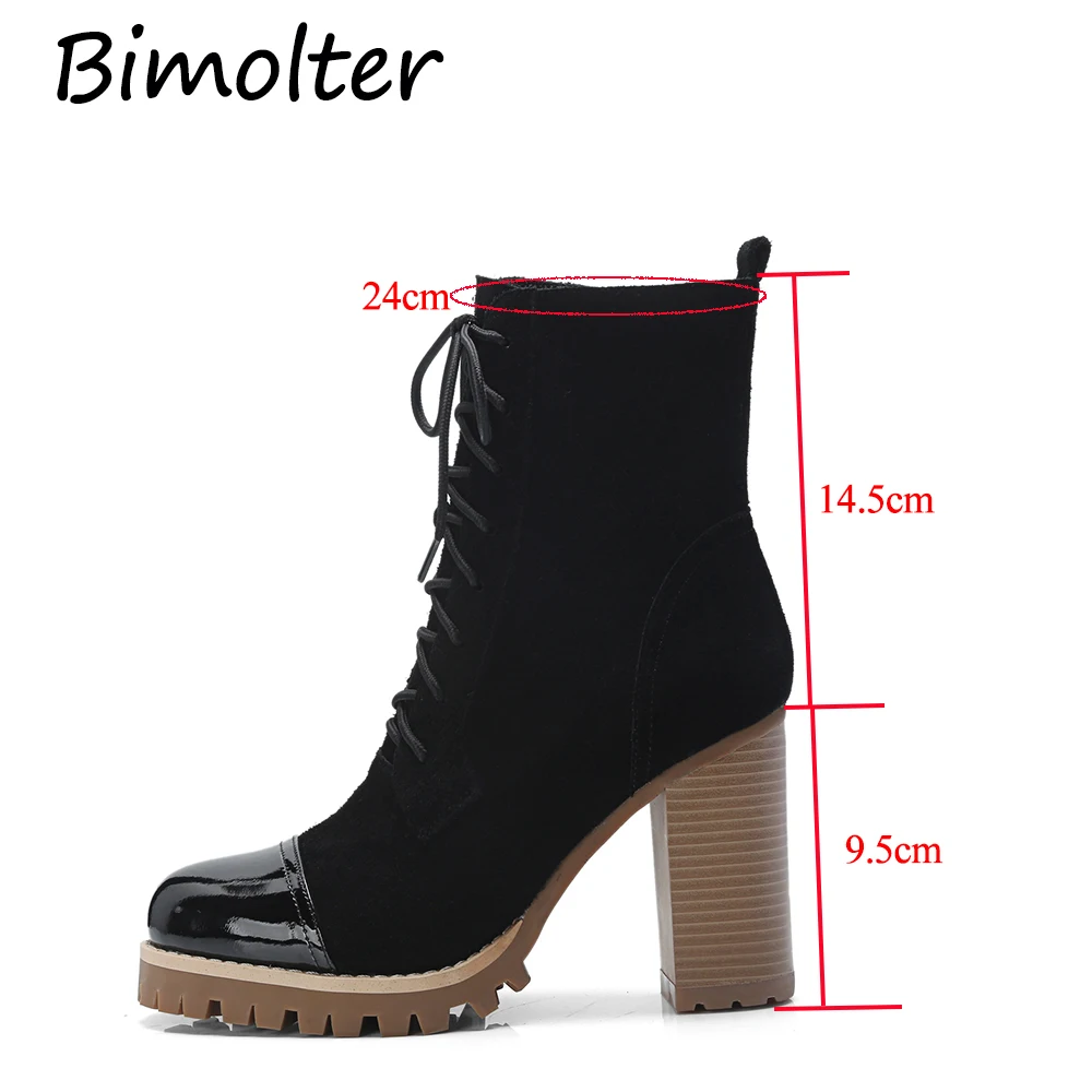 Cuir Semelles Automne Mode Bimolter Bottines Vache À Compensées Daim Nouvelle En Black Bottes Talons Lacets Chaussures Femme Noir Nb005 De Véritable Carrés qx8q7gw6
