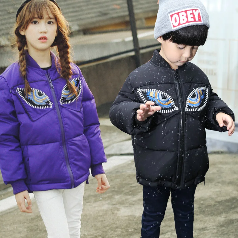 

Boys Winter Jackets Eyes Embroidery Short Kids Down Parkas 3-12Y Children's Coats Kids Girls Thick Thermal Outwear Outdoor