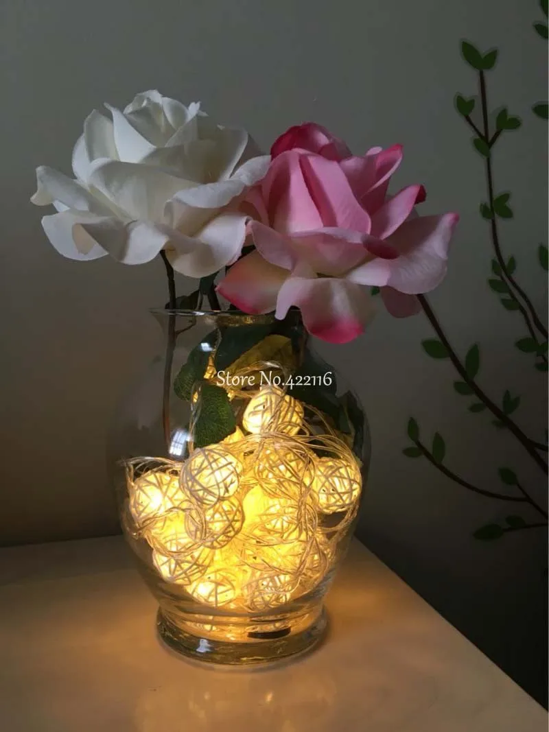 Bateria Levou Seqüência de Luz de Natal ao ar Livre 20 Branco Roxo Rattan Bolas de Fadas Casamento Holiday Garden Decoração do Quarto Luz Guirlanda 12 Fios de LED