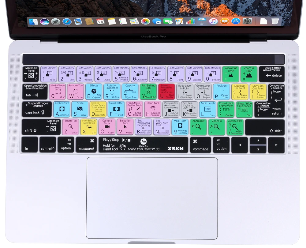 Чехол XSKN для клавиатуры с эффектами Adobe After Macbook 13 15 A1706 A1707 (выпуск 2016 Touch ID)