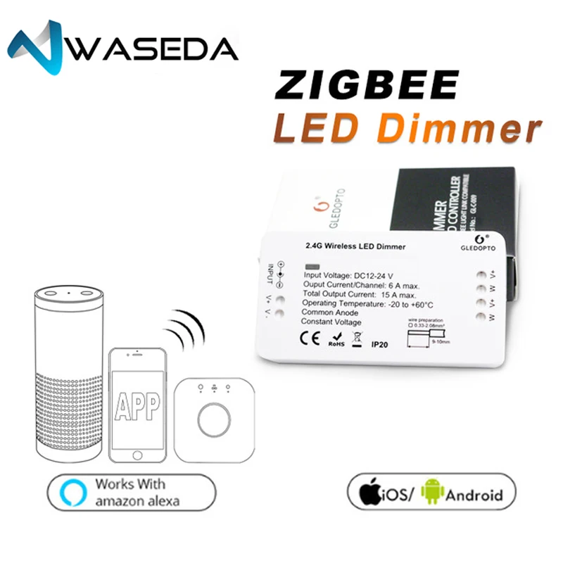 WASEDA ZIGBEE brug Led контроллер RGB CCT лента с диммером DC12/24 V comptible met amazon echo plus tint zll standaard |