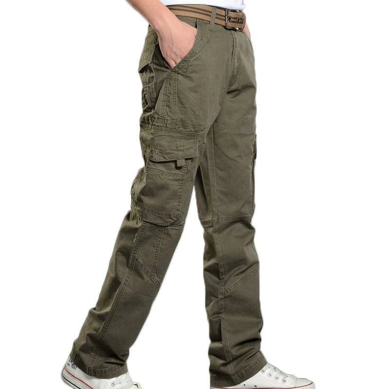 Мужские повседневные брюки, мешковатые Прямые хлопковые брюки, мужская верхняя одежда с несколькими карманами, военные брюки-карго, тактические брюки