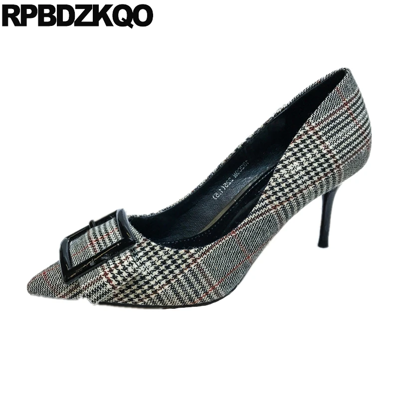 cute pumps high heels 3 inch bow runway top quality sweet luxury women shoes plaid size 4 34 thin pointed toe 2018 european