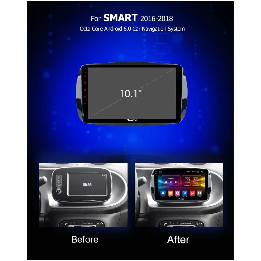 Clearance 9" IPS Android 9.0 4G RAM+32G ROM 8 Core Car DVD Radio Player For Mercedes Benz Smart Fortwo Forfour 2016 2017 2018 DSP CarPlay 1