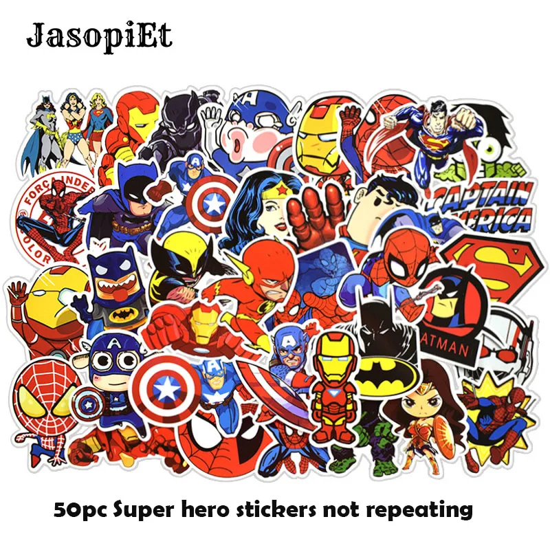 

50 pcs/pack Classic Super Hero Stickers For Moto car&suitcase cool laptop stickers Skateboard sticker Car Decoration No Repeat