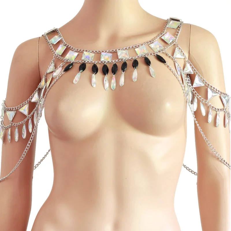 Chran Sequin Shoulder Necklace Bridal Crystal Bolero Silver Chain Wedding Jewelry Shoulder Accessories