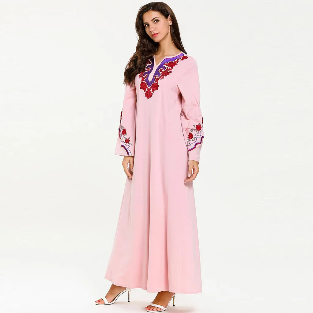 2019 Emboridery платье для женщин дамы Костюмы Арабский Кафтан Длинные Макси-Платье рубашка вышивка ислам Дубаи кафтан Рамадан 5,11
